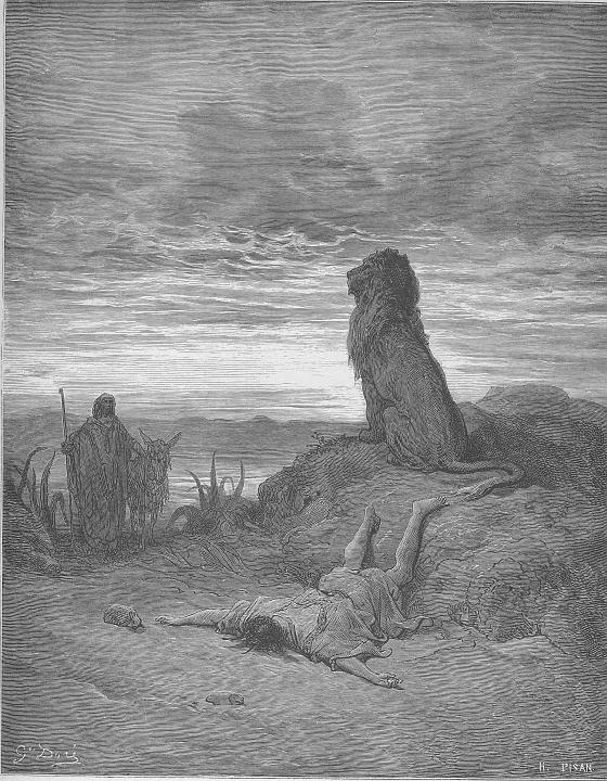 Dore_11_1Kings13_The Disobedient Prophet Is Slain by a Lion